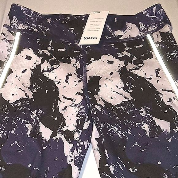 USAPRO MARBLE BLUE AND BLACK LEGGIND WITH SILVER REFLECTING STRIPES - Picture 4 of 4